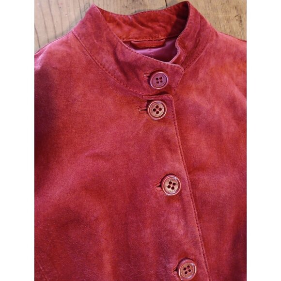 Vtg Liz Claiborne Women Petite S Red Suede Jacket Blazer Button Down Mock Collar - Picture 2 of 7